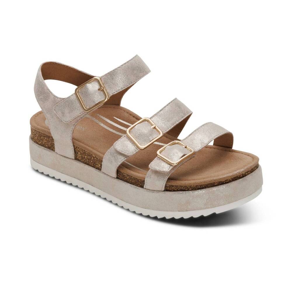 NEW AETREX women's aria backstrap sandals in champagne